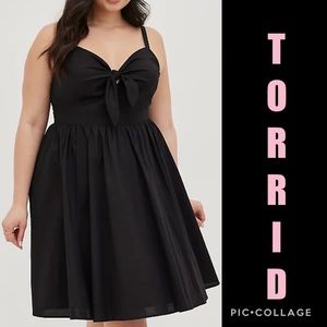Torrid Tie-Front Mini Skater Dress - Poplin Black